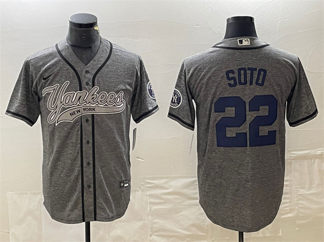 Men's New York Yankees #22 Juan Soto Gray Cool Base Stitched Baseball Jersey
